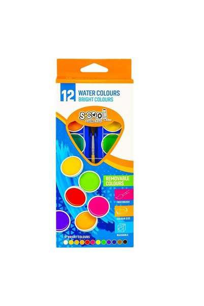 S COOL Set de acuarele premium, 12 culori, 30 mm, cu pensulă - S-COOL