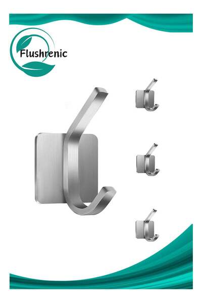 Flushrenic Self Adhesive Hooks 4 Pieces, 304 Brushed Stainless Steel Adhesive...