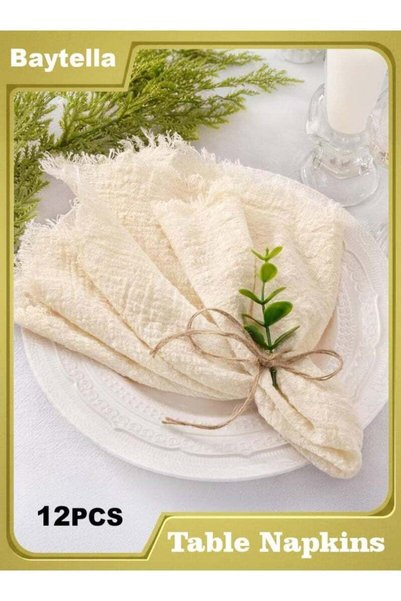GENERAL baytella 12 Pcs Cotton Linen Cloth Napkins 43x43cm – Handmade Fringe ...