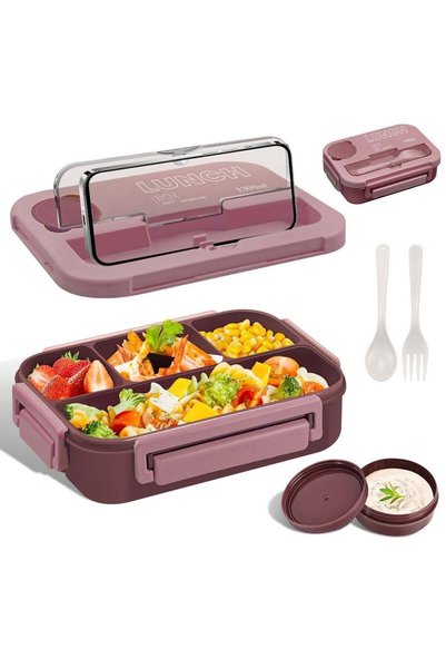 ANYOUI Versatile 4-Compartment Bento Box, Lunch Box for Adults Men Women, Lea...