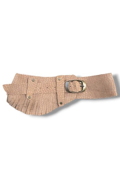Yılday Gür Butik Lilou Beige Crocodile-Textured Tasseled Asymmetrical Leather...