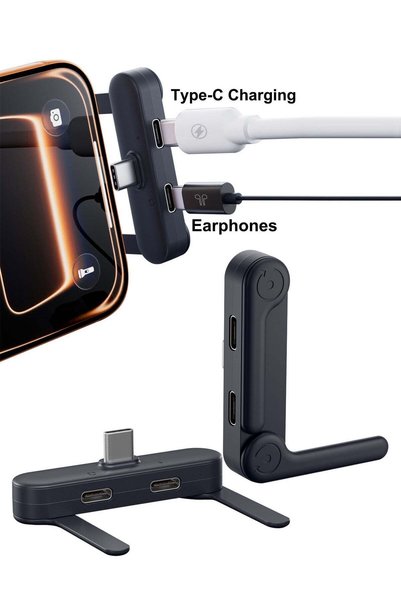 LAIAOCISI 2-in-1 Type-C Splitter with Foldable Phone Holder, 240W Fast Chargi...