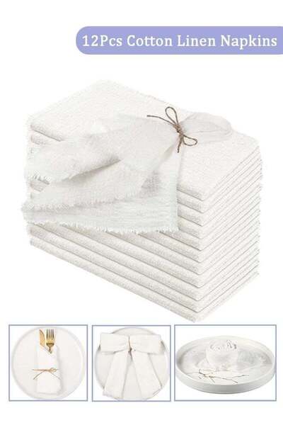 YIM-VIBEHAUS 12 Pcs Cotton Linen Cloth Napkin, Handmade Cloth Napkins with Fr...
