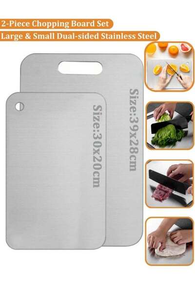YIM-VIBEHAUS 2Pieces Stainless Steel Cutting Board Set, Double-Sided Chopping...