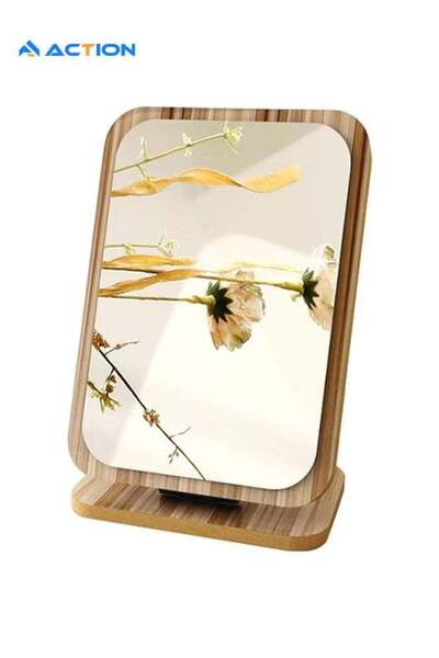 ACTION Vanity Makeup Mirror With Natural Bamboo Stand, 90 Degree Folding Mirr...