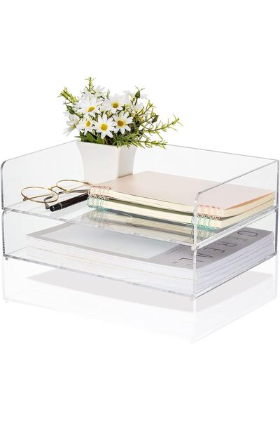 BPA ® Acrylic Desk Organizers and Accessories Tier Paper File Organizer Tray ...