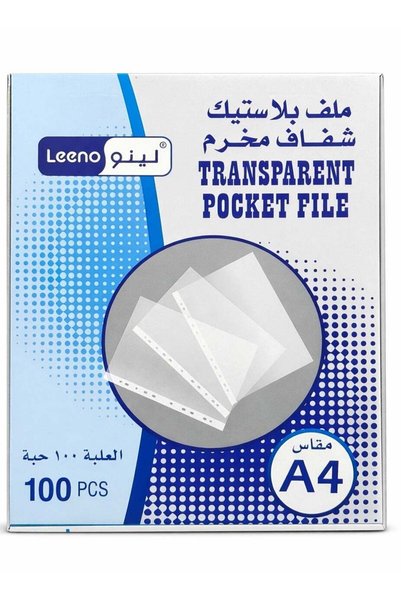 LEENO أغلفة ملفات شفافة مثقبة بحجم A4، 100 قطعة، واقيات مستندات بلاستيكية شفا...