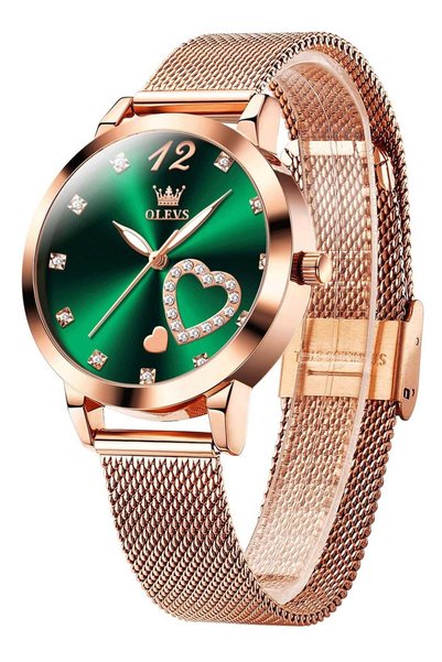 OLEVS Women's Watch, Small Wrist Rose Gold Cute Diamond Heart Shape Arabic Nu...