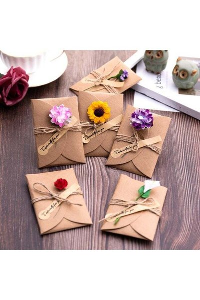 Generic 5Pcs Handmade Dried Flower Cards with Envelopes - Sunflower, Lavender...