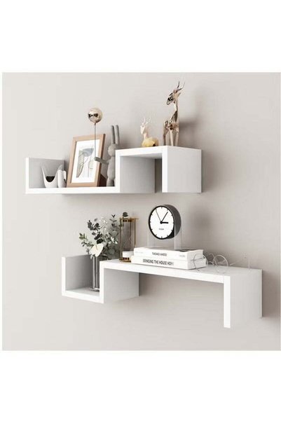 Arabest مجموعة من رفين حائط عائمة، مقاس 58 × 10 × 12 سم، رفين حائط بتصميم ريف...