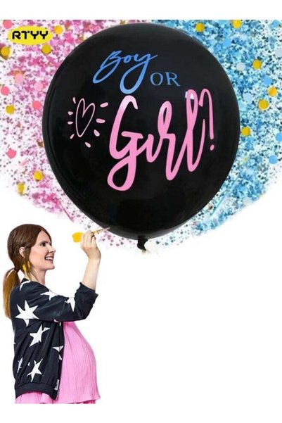 RTYY Baby Gender Reveal Balloon Big Black Balloons with Pink and Blue Confett...