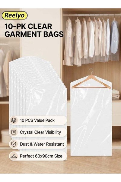 Reelyo 5PCS Extended Garment Bags for Hanging Clothes, Upgraded Thickened Bre...