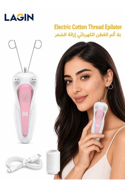 Lagin جهاز إزالة الشعر الكهربائي بالخيط القطني بدون ألم للنساء مع ضوء LED، شح...