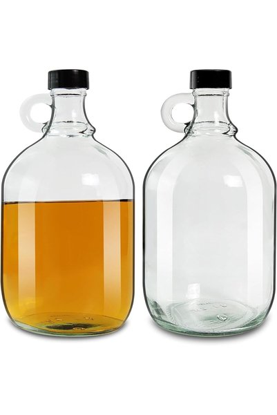 Generic 2 Pack 64oz Glass Gallon Jugs with Handle and Black Plastic Lids, Gla...
