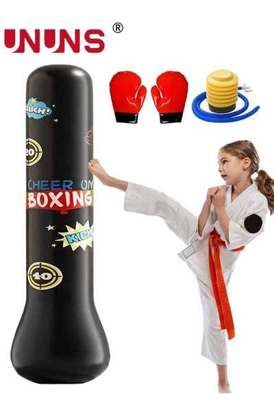 UNUNS Inflatable Kids Punching Bag, 1.65m Red – Karate Gift with Immediate Bo...