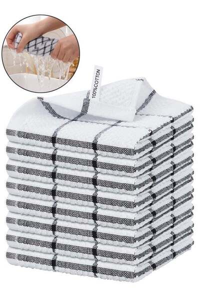 YIM-VIBEHAUS 8 Pack Kitchen Dish Rags, 100% Cotton Dish Cloths for Washing Di...