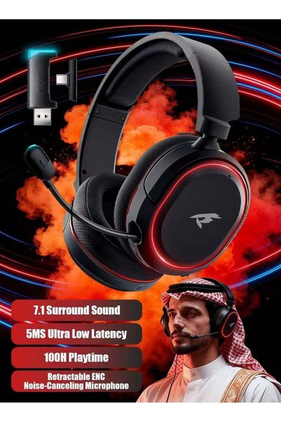 Picun سماعة رأس لاسلكية للألعاب G2 RGB، صوت محيطي 7.1، سماعات ألعاب USB بتردد...