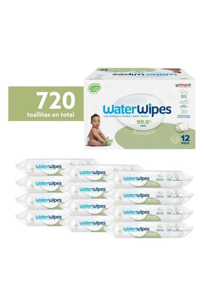 WaterWipes Pack Of 12 Plastic-Free Textured Clean, 99.9% Water Based And Unsc...