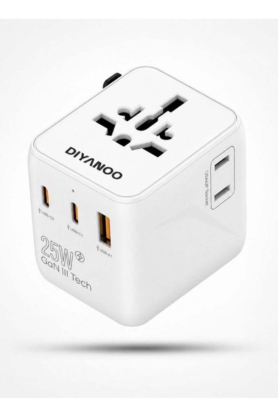 DIYANOO محول عالمي للسفر، شاحن سريع بقدرة 25 واط مع منفذي USB-C ومنفذ USB-A و...