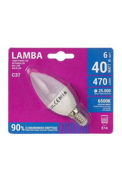 Lamba Bec LED E14 6W (C37) – Alb Rece, 630 lm – Durată 25.000 ore