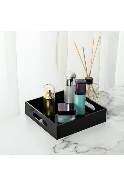 Slasa Glossy Black Acrylic Tray Handles Multipurpose Countertop Organizer Bat...