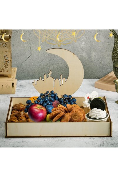 Slasa صينية خشبية من خشب الدردار الأمريكي لرمضان - طاولة تقديم الطعام بنمط ال...