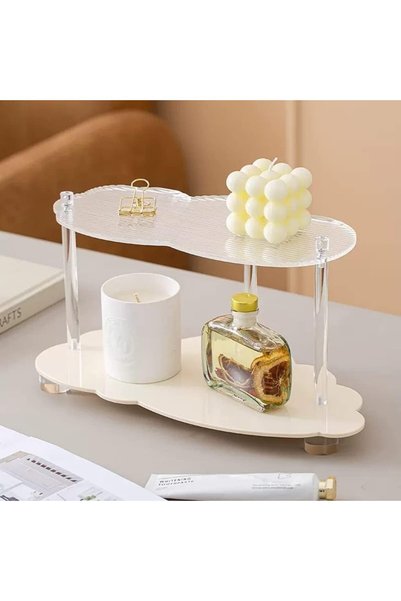 Slasa Jewelry Dish Tray Double Layer Cloud Acrylic Shelf Desktop Cosmetic Per...