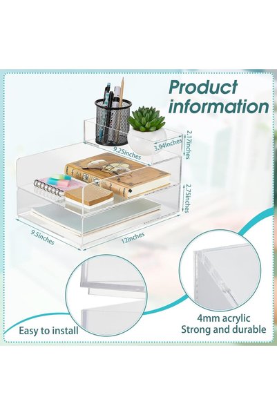 Slasa Stackable Acrylic Paper Tray Clear Desk Organizer Letter Size File Offi...