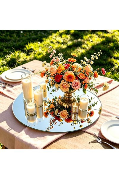 Slasa Round Mirrors Centerpieces Acrylic Candle Plate Circle Mirror Candles T...