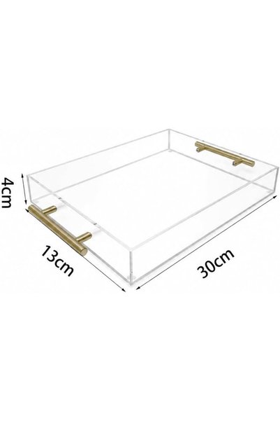 Slasa Clear Acrylic Vanity Tray Gold Handles 30 x 13 x 4 cm