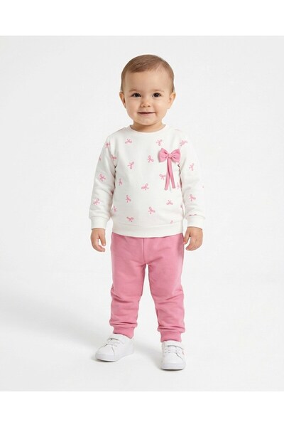Egelite Girl's Seasonal 1-2-3-4 Year Old Bow Detailed 2 Threaded Top and Bott...