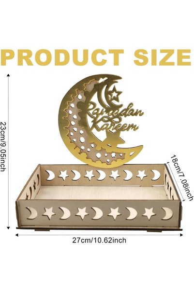 Slasa Copbopwn 1 Pc Rectangular Wooden Ramadan Tray Moon Star Design Eid Muba...