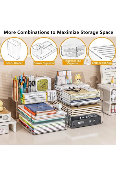 Slasa Paper Organizer Letter Tray - Acrylic Stackable Desk File 5-Gird Pencil...
