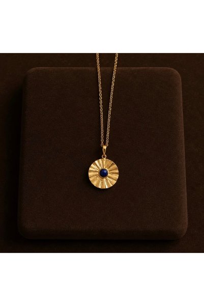 ASTERIA - 75 cm zincir uzun mavi taş pirinç gold küpe