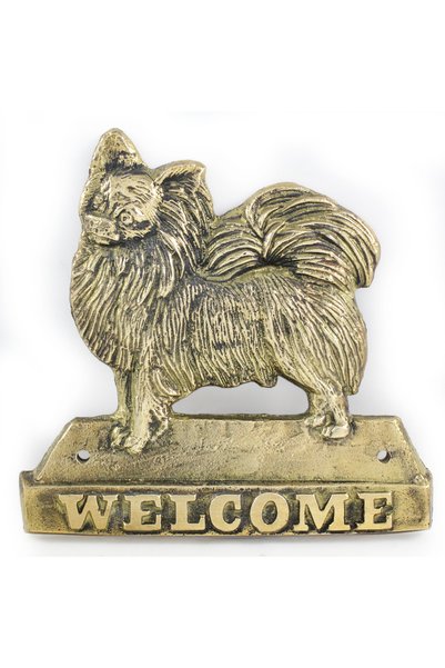 Art - Dog Semn de ușă din alamă 'Welcome' cu Chihuahua cu păr lung Art-Dog
