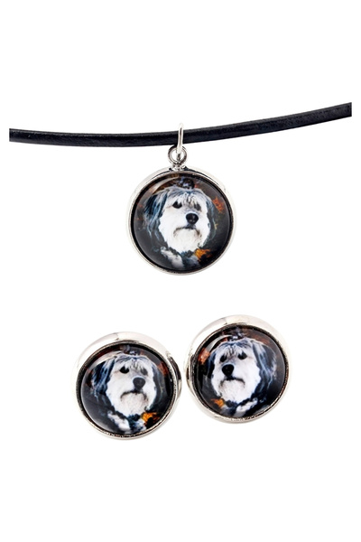 Art - Dog Set de colier și cercei Art-Dog Polish Lowland Sheepdog cu fotograf...