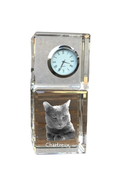 Art - Dog Ceas de cristal Art-Dog Chartreux, de masă, cu gravură cu pisică