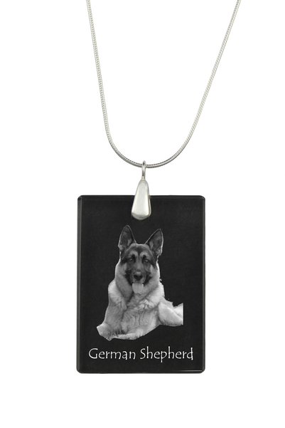 Art - Dog Colier cu pandantiv de cristal Art-Dog pe lanț placat cu argint, Ci...