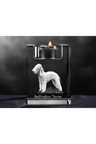 Art - Dog Art-Dog Suport de lumânări din cristal cu terrier Bedlington și gra...