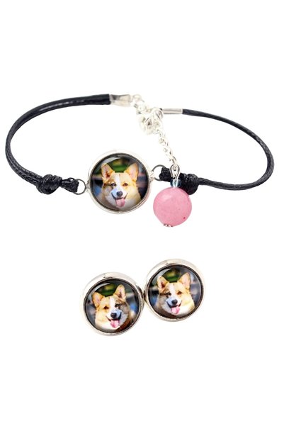 Art - Dog Cardigan Art-Dog, set brățară și cercei cu Corgi Welsh și fotografi...