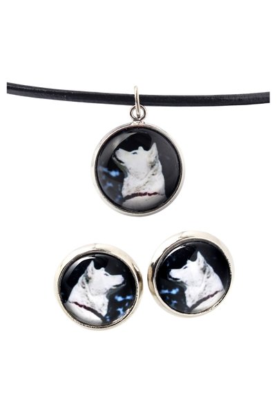 Art - Dog Set colier și cercei Art-Dog Akita cu fotografie de câine - lucrat ...