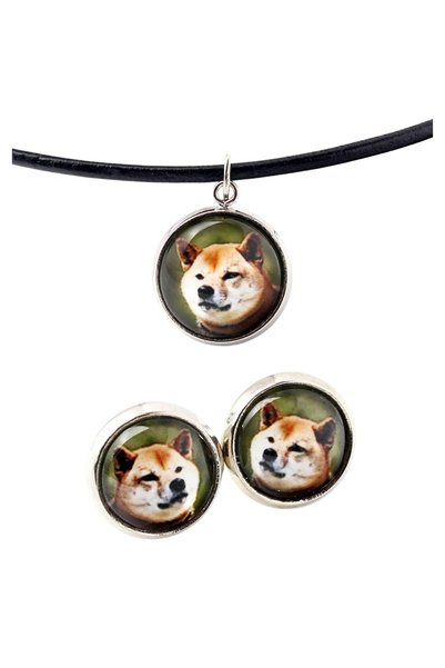 Art - Dog Set de colier și cercei Art-Dog Shiba Inu cu fotografie de câine - ...