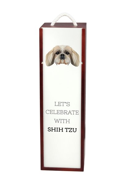 Art - Dog Cutie de vin din lemn Art-Dog Shih Tzu cu design geometric cu câine...