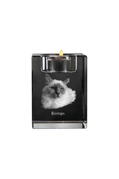 Art - Dog Suport de lumânare din cristal Art-Dog Pisică Birmană cu gravură pi...