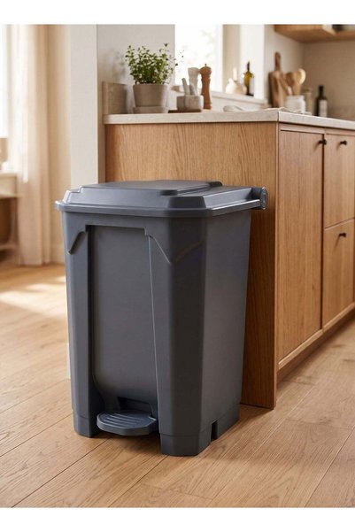 Taimi Gray 50L Plastic Trash Can with Tight Lid and Foot Pedal for Kitchen, H...