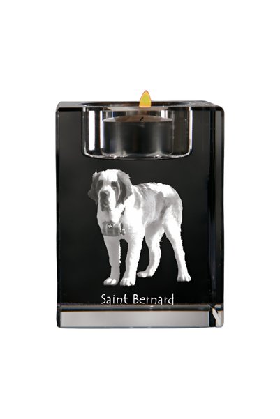 Art - Dog Suport de lumânări din cristal Art-Dog Saint Bernard cu gravură de ...