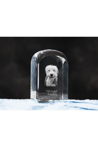 Art - Dog Prespapier de cristal Art-Dog, Old English Sheepdog cu gravură de c...