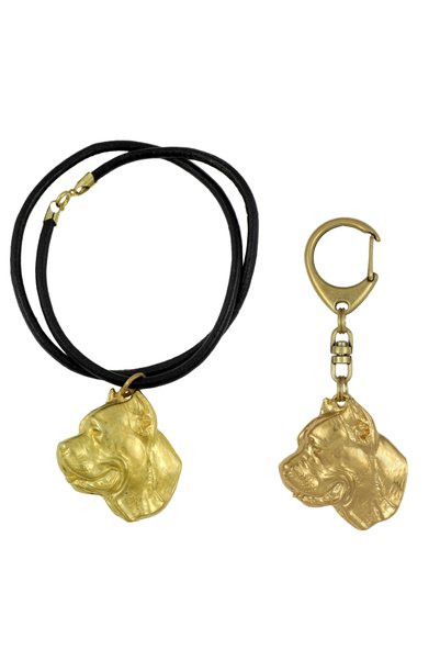 Art - Dog Set breloc și colier Art-Dog Cane Corso - Cap de câine placat cu au...