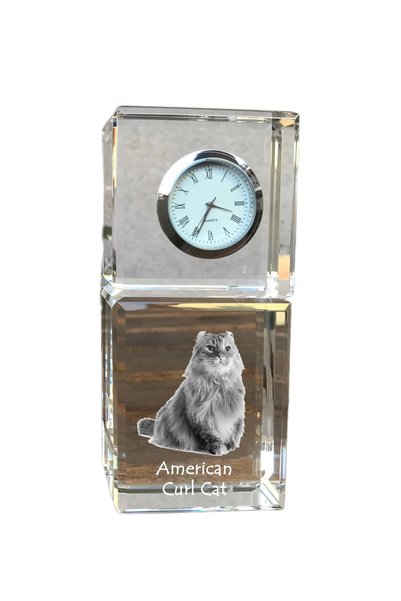 Art - Dog Ceas de masă Art-Dog American Curl cu cristale și gravură cu pisică