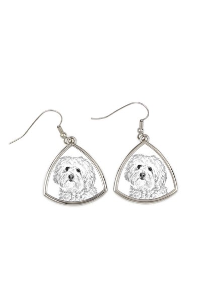 Art - Dog Cercei Art-Dog Bolognese cu imprimeu de câine - Cercei pendanți tri...